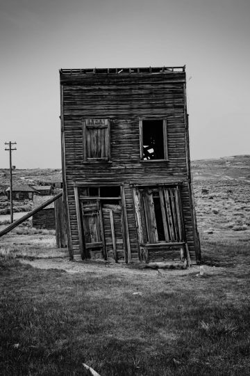 bodie-21 Old leaning building in Bodi, California ghost town