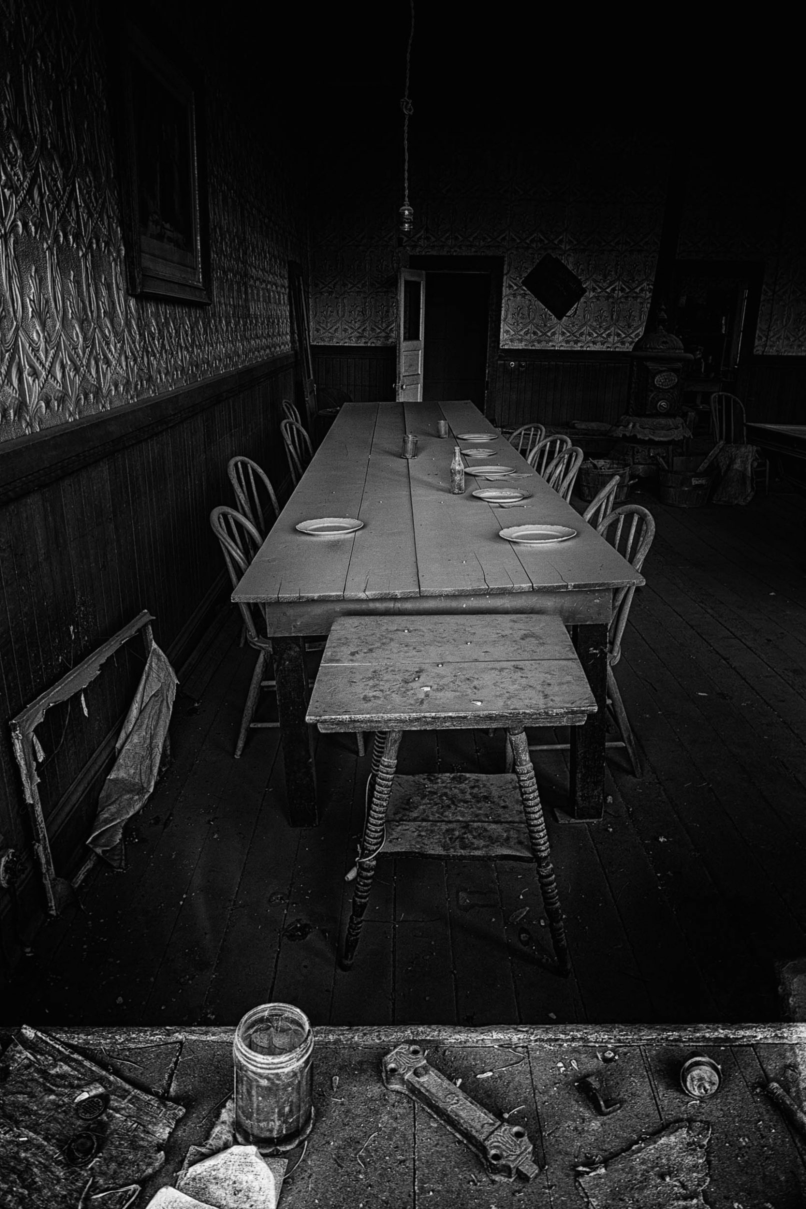Long dining table in Bodi, California ghost town