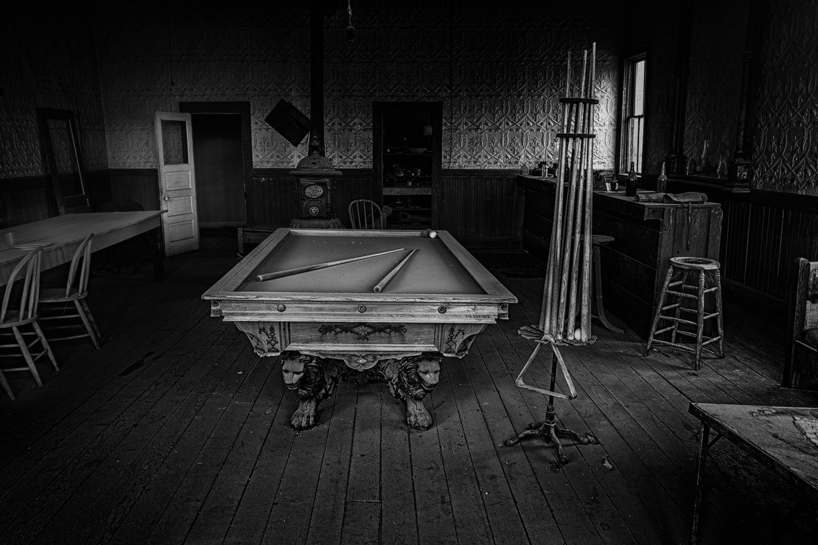 Saloon with billiard table in Bodi, California ghost town