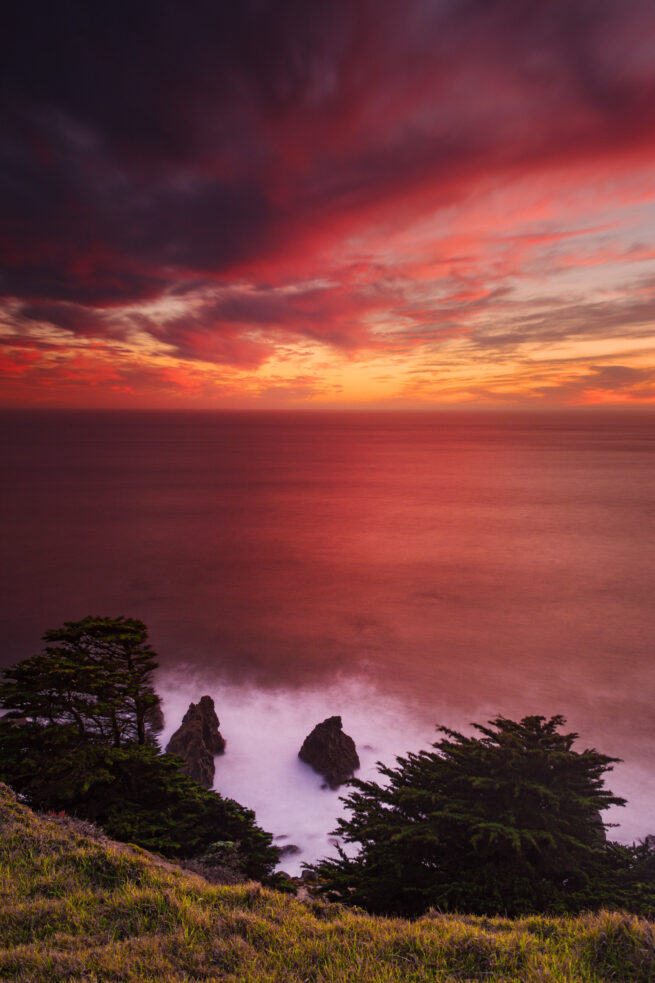 Red sunset at Chimney Rock, Point Reyes, California