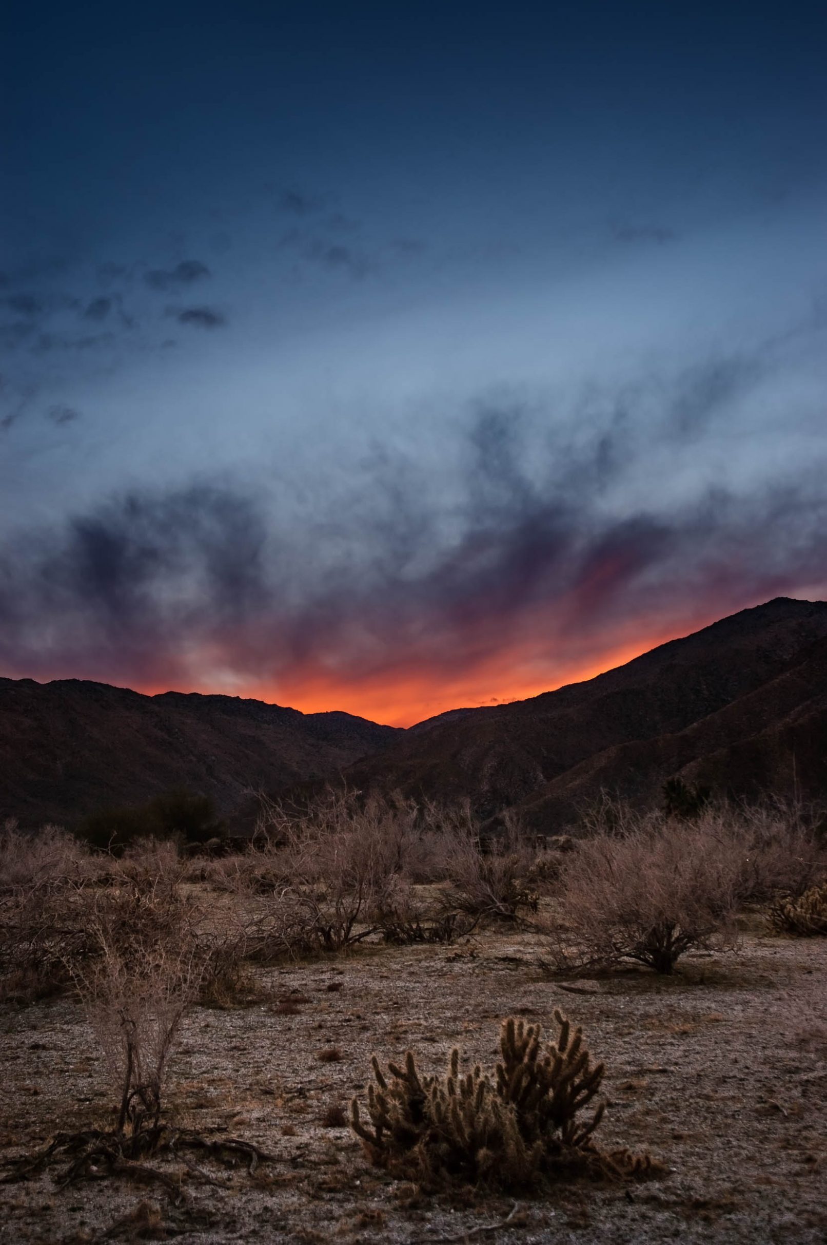 Red Sunset behind mountain, Anza Borrega State Park, California