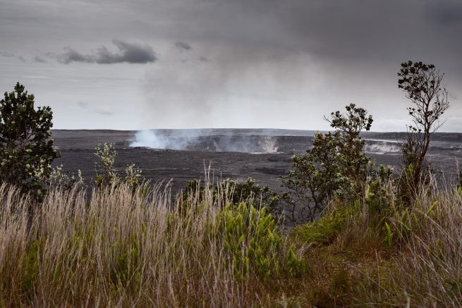 Hawaii Kilauea crater with smoke