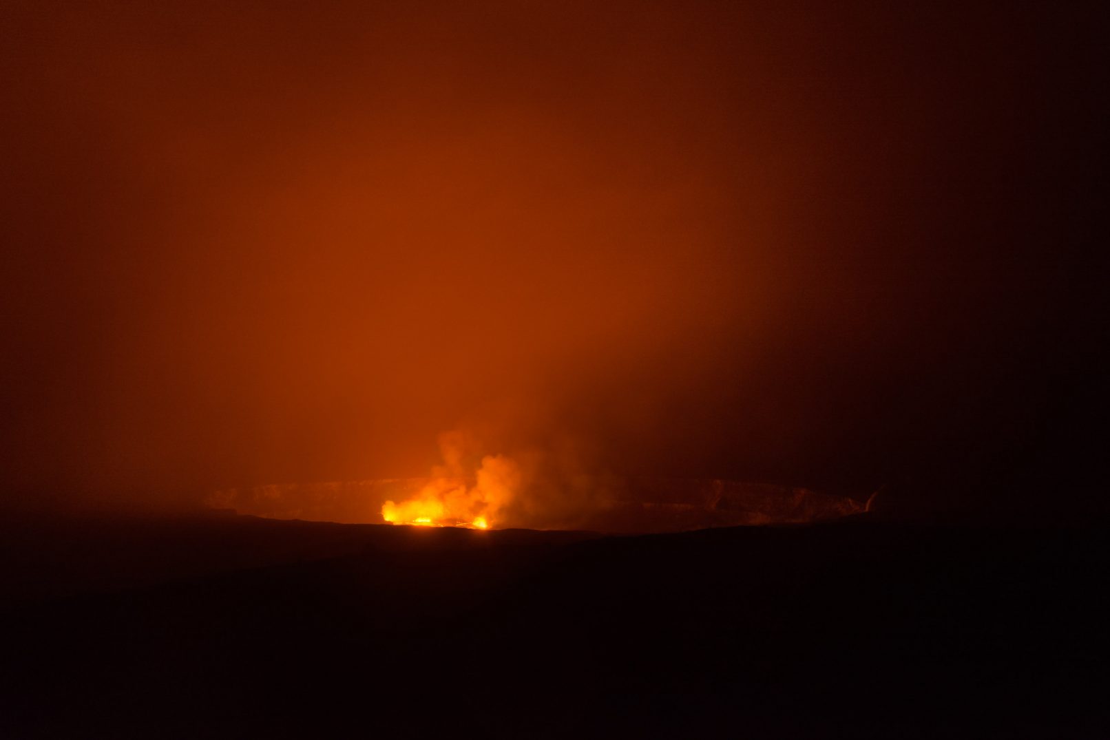 Hawaii Kilauea crater molten lava at night