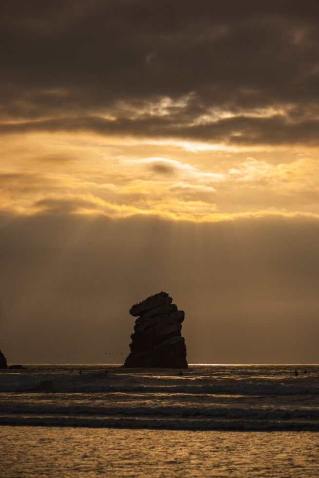 California beach sunset over rock